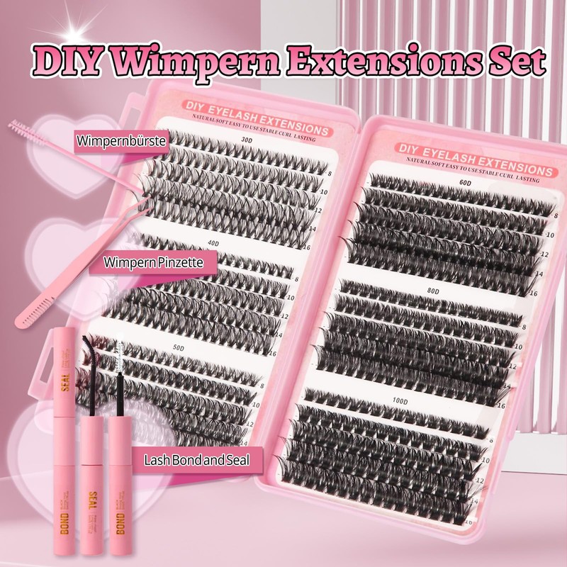 Inexorablex Wimpern Extensions Set, 8-16mm Cluster Lash Extension Set mit