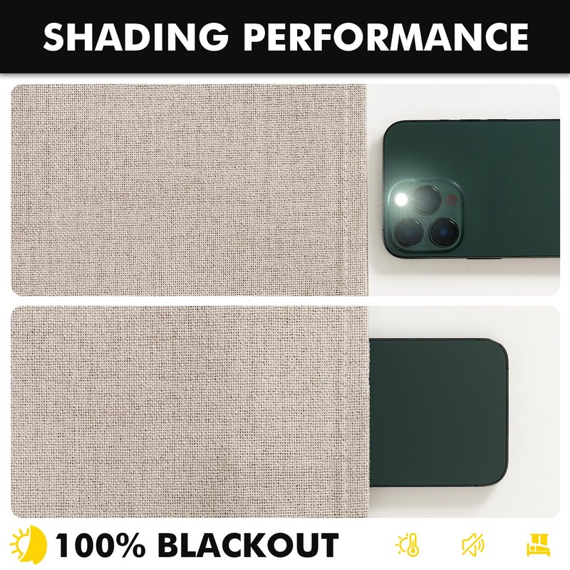 MIULEE 100% Blackout Linen Curtains for Bedroom, Beige Solid Luxury