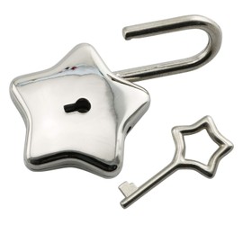 Tegg Star Shape Padlock Vintage Style Silver Tone Mini Archaize Brass Five-Pointed Star Shape Key Lock with Key