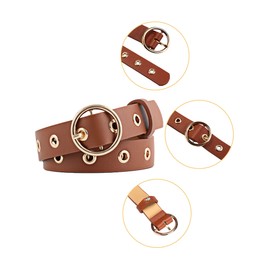 Allegra K Womens Grommet Belt Faux Leather Single Pin Buckle Punk Belts for Jeans Pants Black & Camel 104cm/40.94"