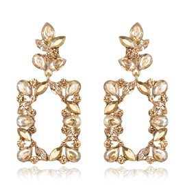 BriLove Art Deco Sparkly Rhinestone Marquise Teardrop Rectangle Geometric Statement Dangle Earrings for Women Champagne Gold-Toned