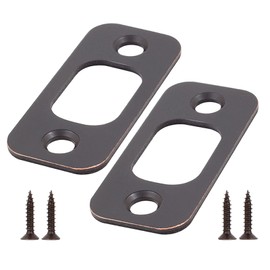 Deadbolt Strike Plate Door Backplate 1" x 2-1/4" Round Corner Oil Rubbed Bronze, with 4 Screws 1-3/8" （2 Pack