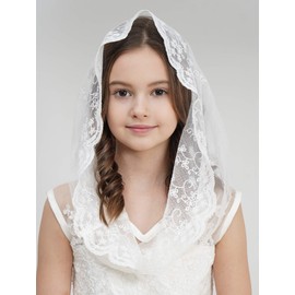 Leimandy Flowergirl Lace Veil Floret Edge Headband First Communion Veil Girls Lace Headwrap For Girls F07 (Ivory)
