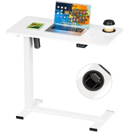 BIZUM Small Electric Standing Desk Bedside Table with Hidden Wheels 31.5 x 15.8 Inch Adjustable Computer Laptop Office Desk, White