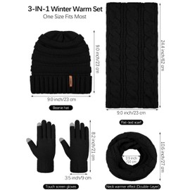 Aneco Winter Warm Knitted Scarf Beanie Hat and Gloves Set Men & Women's Soft Stretch Hat Scarf and Mitten Set