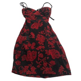 Windsor Black And Red Floral Corset Back Dress Medium