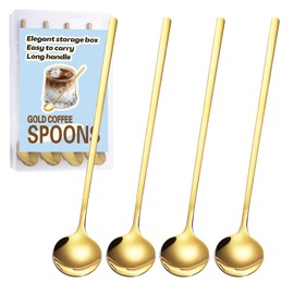 4PCS 6.7Inches Gold Coffee Spoons for Coffee Bar, Gold Long Handle Coffee Spoon Espresso Spoon for Stirring Coffee, Ice Tea, 304 Stainless Steel Tea Spoons, Coffee Bar Accessories