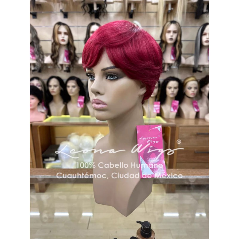 Leona Wigs Peluca Oncológica Pixie Rojiza 100% Cabello Humano