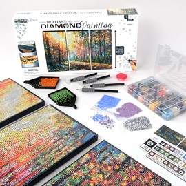ArtSkills ArtSkills Diamond Painting Kit, Diamond Art Ready to Hang Framed Canvas with Storage and Accessory Kit, Forest, 3 Stretched Canvas Panels, 14 x 7 Each