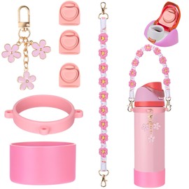 Mity rain Pink 24oz Water Bottle Replacement Parts Set for Owala FreeSip - Includes Replacement Top Lid Gasket Stoppers, Handle Strap, Boot and Charms Accessories