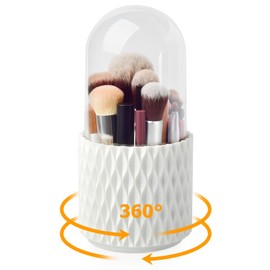 Makeup Brush Holder,360°Rotating Makeup Brush Organizer With Transparent Lid,5 Slots Waterproof And Dustproof Makeup Organizer For Vanit,Bathroom Cabinet,Countertop