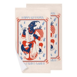 LOMBARDIDEN Christmas Krampus Hand Towels Set of 2 - Blue Red Modern Marble Bath Towels, Soft Absorbent for Kitchen, Bathroom, Home, Hotel, Gym, Spa