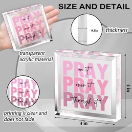 Pink Inspirational Decor Pray Over It Bible Verse Wall Art Christian Gifts for Women, 4x 4 Inches Pink Office Desk Accessories Decor Sign, Pink Dorm Room Decor for Women, Pink Acrylic Plaques Sign for Shelf Decor - pray on it pray over it pray through it