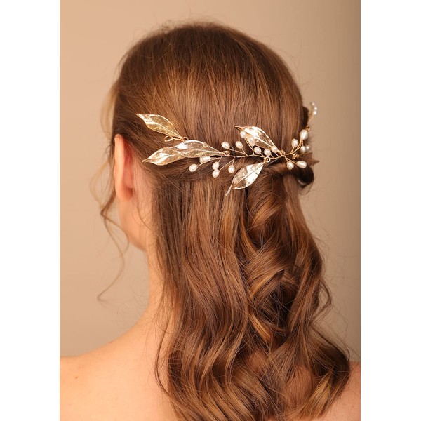 Denifery Hojas de boda con perlas para el pelo de