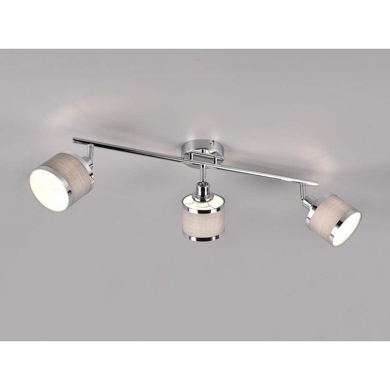 3-Bulb Ceiling Spotlight Silver Chrome Fabric Shade Grey Width 80