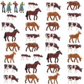 Farm Animals Figure Toys Set,AN8706 36PCS 1:87 Well Painted Farm Animals Cows Horses Figures for HO Scale Model Train Scenery Layout Miniature Landscape NEW