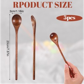 5Pcs Wooden Honey Spoons,7.8 Inch Wooden Spoons for Eating with Long Handle for Mixing Stirring,Eating