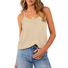 OFEEFAN Tank Tops for Women 2024 Casual Summer Spaghetti Strap Tank Top Beige M