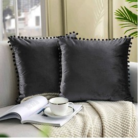 Adam Home velvet cushion covers 45x45 (18x18 Inch) Decorative Throw Pillow Cases for Sofa, Couch, Bedroom, Office (Charcoal Pack of 4)