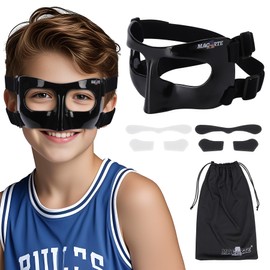 Macarte MC Kids Nose Guard for Broken Nose Girls Boys Adjustable Basketball Baseball Sports Face Mask with Foam Padding for Youth Teens (Black)