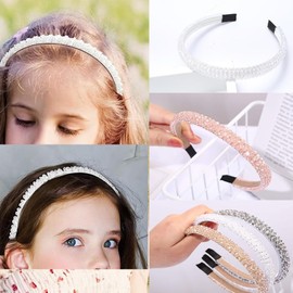 AKOAK Shiny Fashion Headband, Rhinestone Girl Headband, 4 Rows of Crystal Diamond Hair Accessories Beaded Upholstered Headband, Holiday Wedding Hair Accessories for Girls Women (Pink)