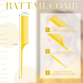 2 Pieces Rat Tail Combs Carbon Styling Comb Fiber Anti Static and Heat Resistant Tail Comb for Back Combing, Root Teasing, Adding Volume, Evening Styling (Yellow)