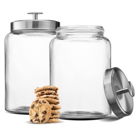 KooK Glass Storage Containers with Lids, Glass Jar with Lid, 1 Gallon, Set of 2, Glass Canister, Storage Jar, Laundry Jar, Kitchen Jar, Storage for Pantry, (3.7, Circular, Silver)