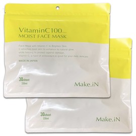 Make.iN Vitamin C 100 MOIST Face MASK, 30 Pieces, Vitamin C Moist Face Mask, Pack of 2, Made in Japan, Moisturizing, Moisturizing, Skin Care