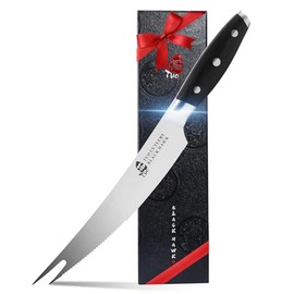 TUO Carving Knives & Forks - Barbecue knives 8'' - Meat Cutting Fork-Shaped Tip Utility bbq Knives - German X50CrMoV15 Steel Knife - Full Tang Pakkawood Handle with Gift Box - BLACK HAWK Series