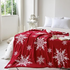 Ultra Soft Cozy Buffalo Checkerboard Grid Christmas Snowflake Red Fluffy Microfiber Knitted Throw Blanket Super Soft Cozy Lightweight FleeceThrow Blanket for Sofa Couch Bed 50"X60"