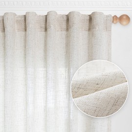 MYSKY HOME Country Curtains for Sliding Glass Door, Back Tab Semi Sheer Curtain Panels Extra Long Floor Length Drapes Linen Texture Soft Touch, 50x108 Inch, Linen, Set of 2