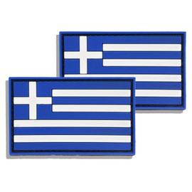 2 Pack PVC Greece Greek Country Flag Patch,PVC Country Flag Hook and Loop Patches for Backpacks Jackets Hat,2x3 Inch.