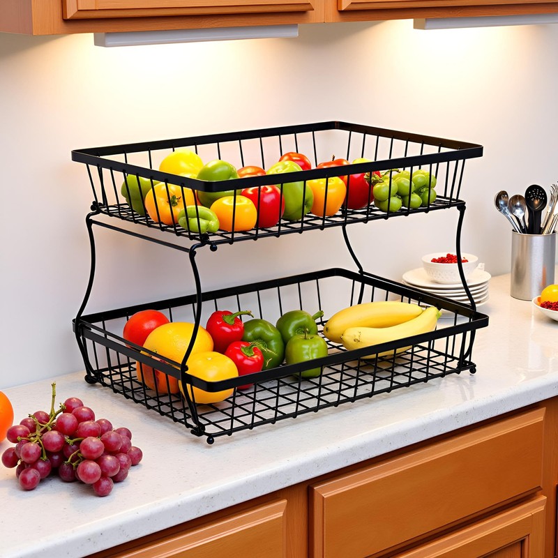 HOSY 2 Tier Steel Basket, Standing Storage Rack Ideas for