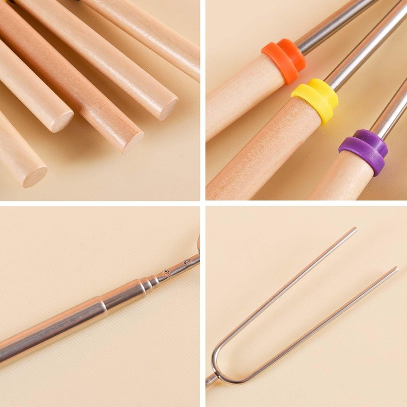 8 Pack Telescopic Barbecue Skewers Extendable 31-81cm Stainless Steel Marshmallow