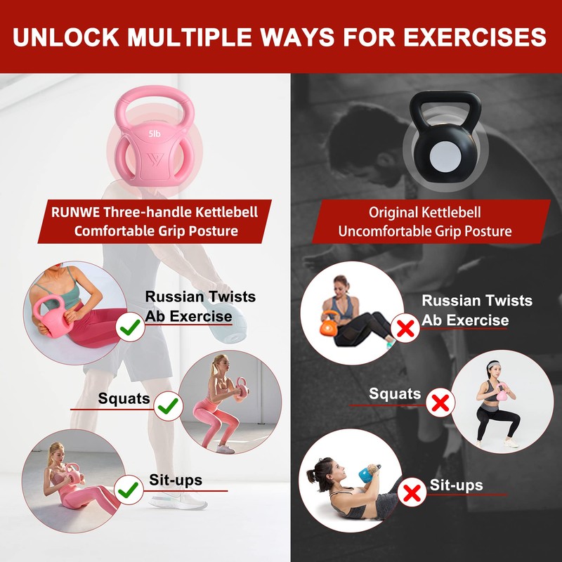5 lb Kettlebell Weight with Three-handles for Weightlifting, Conditioning and
