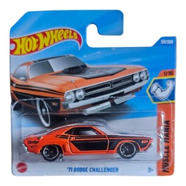 Hot Wheels '71 Dodge Challenger, Die-Cast Model Car, Orange and Black, 1/10 Muscle Mania