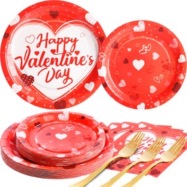 Cheery Land Valentines Plates and Napkins Sets - Serves 25 - Red Valentines Day Plates Party Supplies for Valentines Day Decorations