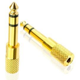 Eaeon 6.5mm Plug to 3.5mm Socket 2-Pack 1/4 to 1/8 inch Stereo Audio Jack Adapter | Converts Audio from Piano, Drums, Amplifiers, Guitar, Speakers & Mic That use 6.35mm to 3.5mm Port