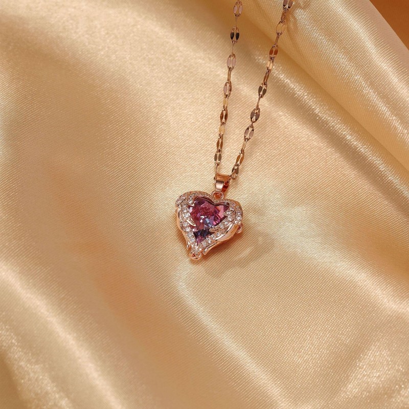 Collar mujer oro rosa corazón elegante dije colgante chapado en