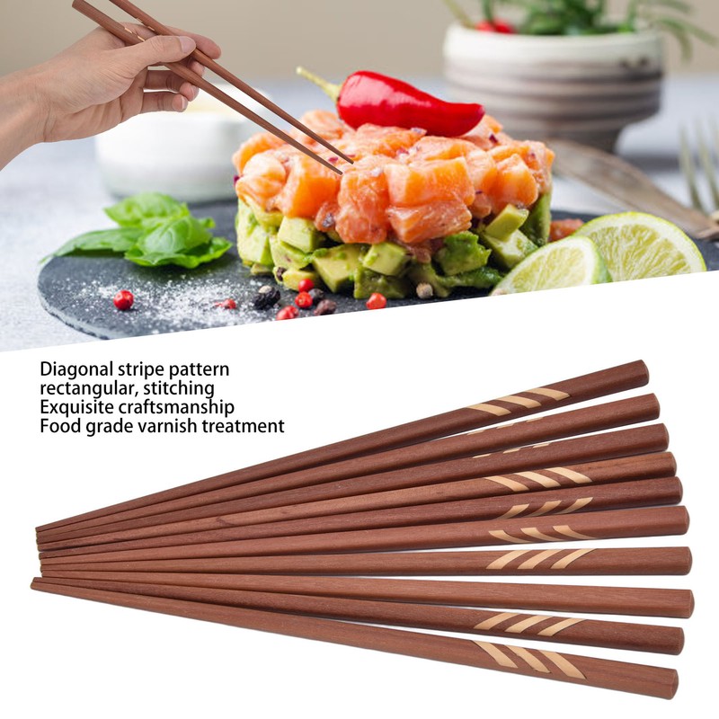 Wooden Chopsticks Japanese Style Rectangular Red Sandalwood Inlaid Boxwood Reusable