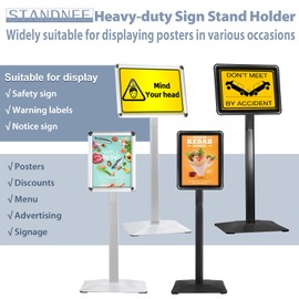 STANDNEE Heavy-duty Sign Stand Holder Floor Stand Sign, 8.5x11 in Poster Display Stand Aluminum Standing Signs with PVC Sheet & Heavy Duty pedestal, Silver