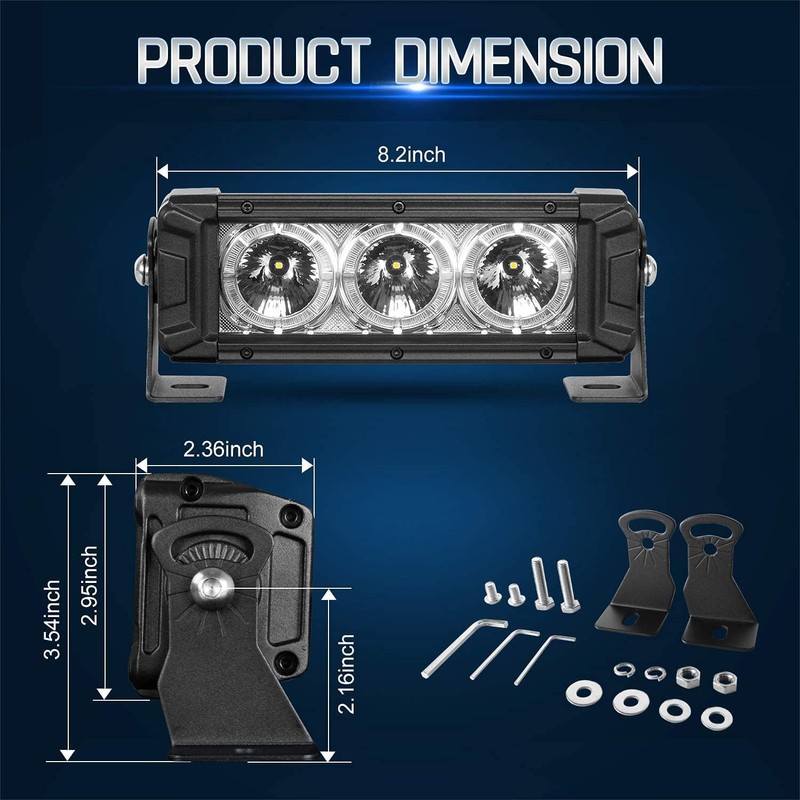 Autofeel 8 inch Led Light Bar, 30W 3100LM Spot Lights,