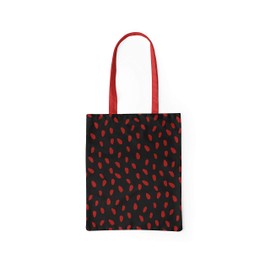 Le Jardin du Lin Printed Shopping Bag with Red Long Handles, Reusable Bag, Foldable, Fabric Bag, Size: 34 x 40 cm