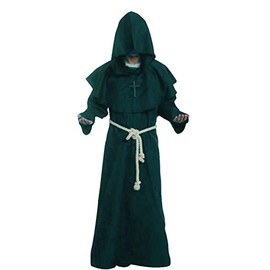 GOLDSTITCH Friar Medieval Hooded Monk Renaissance Priest Robe Costume Cosplay, Green, XX-Large