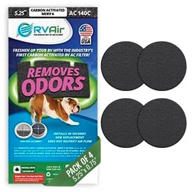 RV Air Carbon Filter – Activated Charcoal Air Filters, MERV 6 Rated, Odor Absorption, Includes 4 Pre-Cut Filters for Recreational Vehicle Air Conditioners, Model 140C 5.25" Round x 0.75" Thick
