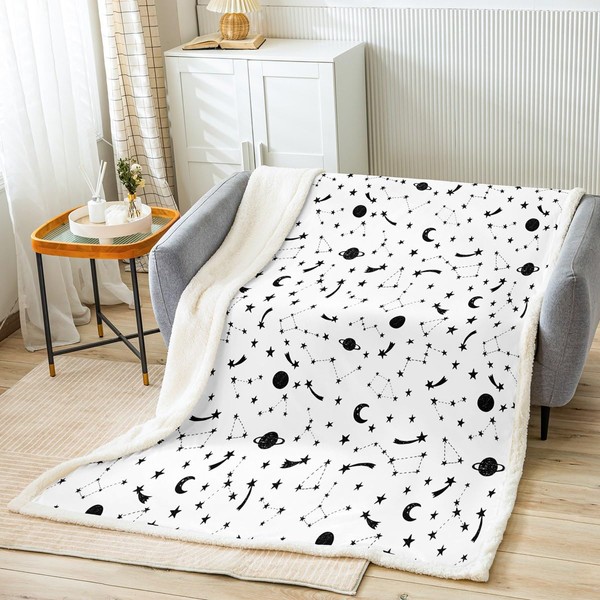 Sun and Moon Kids Throw Blanket,Starry Sky Galaxy Planets Romantic