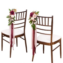 Ling's moment Rustic Wedding Aisle Decor Chair Decorations Artificial Flower Pew Decorations for Wedding Ceremony Set of 8, Dusty Rose & Marsala