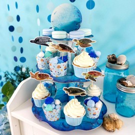 24PCS Sea Turtles Cupcake Toppers Ocean Sea Theme Baby Shower Boy Girl Party Birthday Decorations Under the Sea Animal Underwater World Baby Shower Party Supplies Decorations