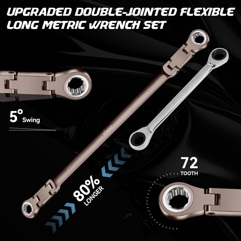 DISEN Upgraded Double Jointed Extra Long Flex Head Ratchet Wrench