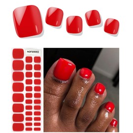 Kalolary Red Gel Toenail Strips, Red Toenail Stickers Pedicure Strips Long Lasting Salon Quality Nail Wraps with Nail File & Wood Stick for Women(UV/LED Lamp Required